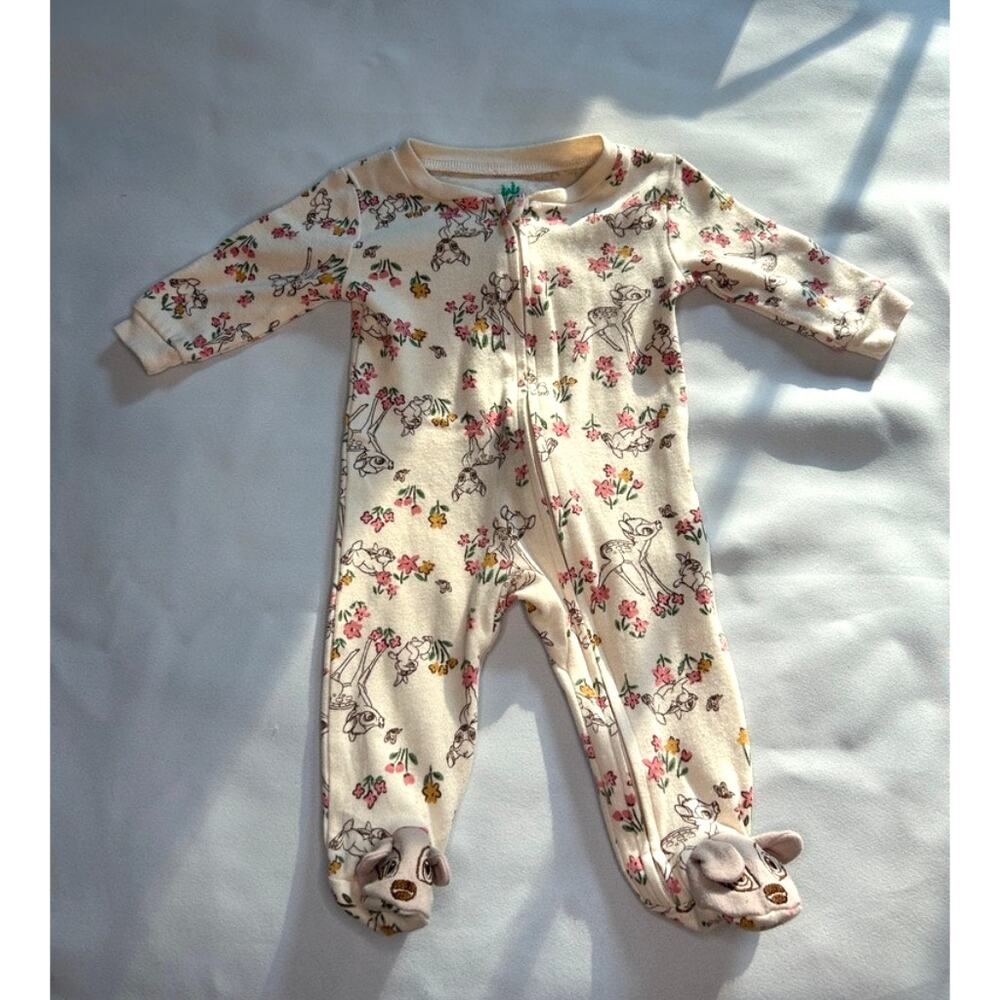 Disney Baby Bambi Thumper Sleeper 0/3M Cream Floral Footed Pajamas Zip